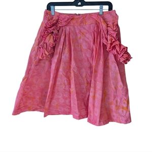 Sika Milly Ruffle Orange Pink Print Double Pocket Skirt Size 14